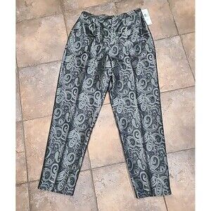 RENA ROWAN Pants Womens 14 Gray Black Dress Pant Paisley Print Elegant